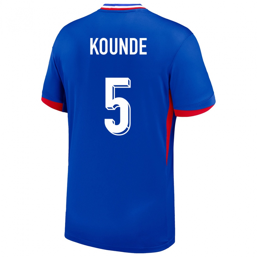 Børn Frankrig Jules Kounde #5 Blå Hjemmebane Spillertrøjer 24-26 Trøje T-Shirt