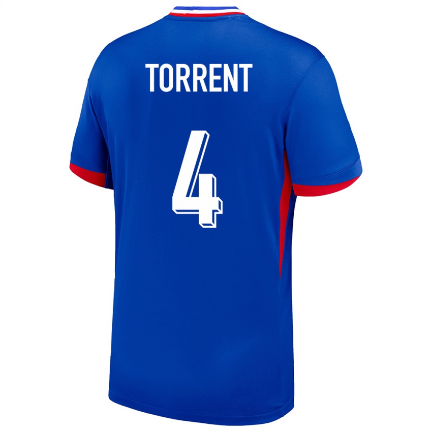 Børn Frankrig Marion Torrent #4 Blå Hjemmebane Spillertrøjer 24-26 Trøje T-Shirt