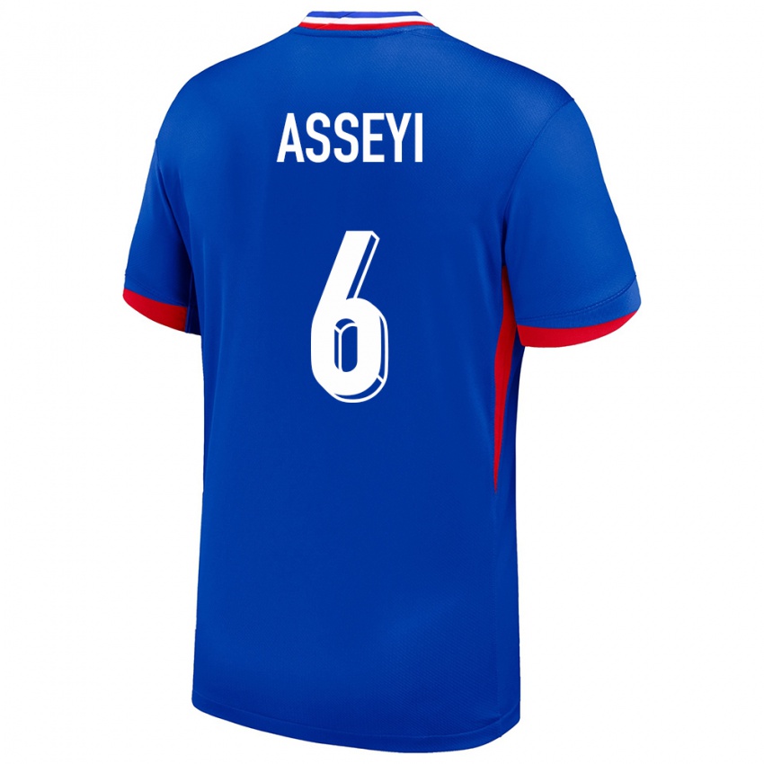 Børn Frankrig Viviane Asseyi #6 Blå Hjemmebane Spillertrøjer 24-26 Trøje T-Shirt