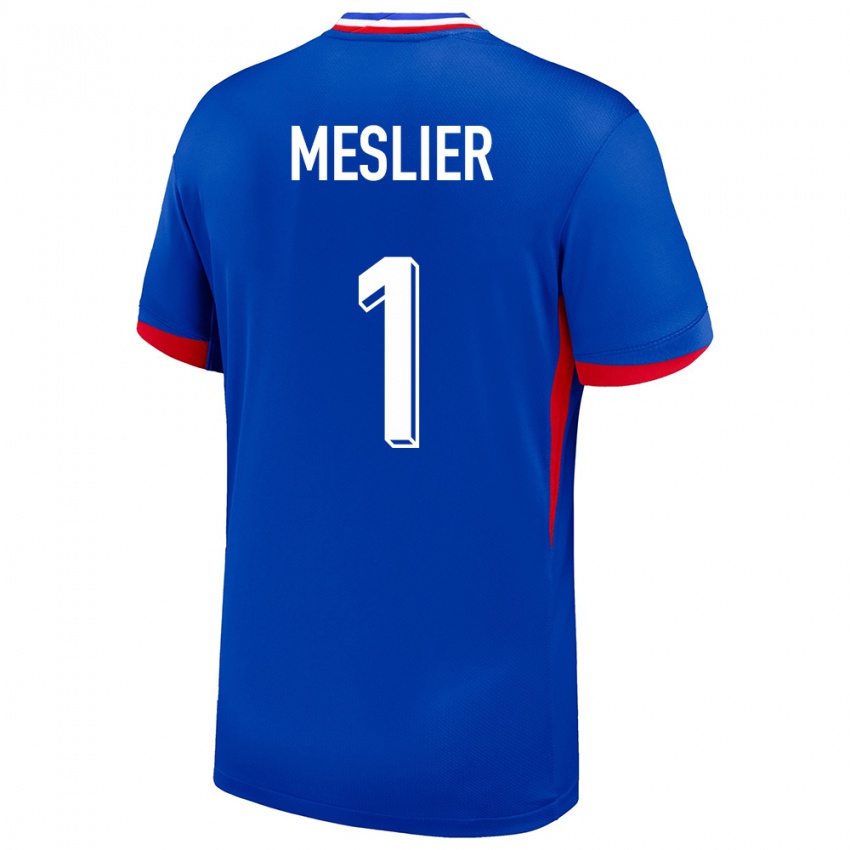 Børn Frankrig Illan Meslier #1 Blå Hjemmebane Spillertrøjer 24-26 Trøje T-Shirt
