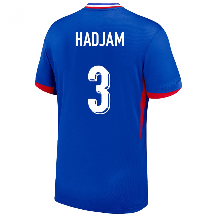 Børn Frankrig Jaouen Hadjam #3 Blå Hjemmebane Spillertrøjer 24-26 Trøje T-Shirt
