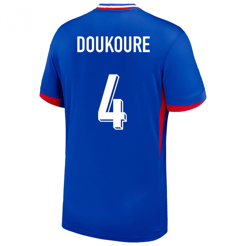 Børn Frankrig Ismael Doukoure #4 Blå Hjemmebane Spillertrøjer 24-26 Trøje T-Shirt