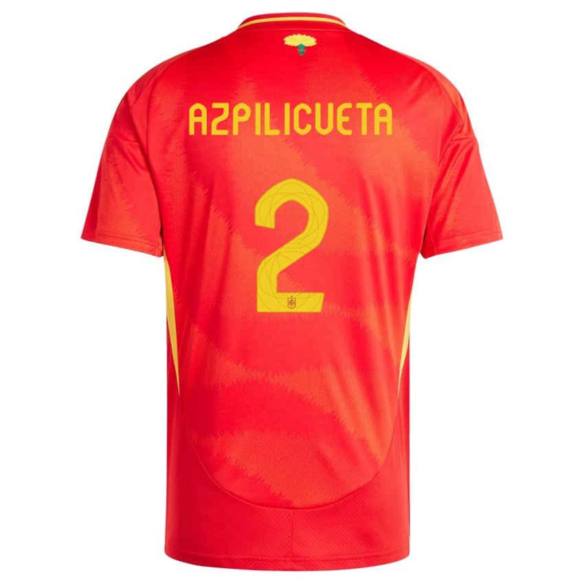 Børn Spanien Cesar Azpilicueta #2 Rød Hjemmebane Spillertrøjer 24-26 Trøje T-Shirt