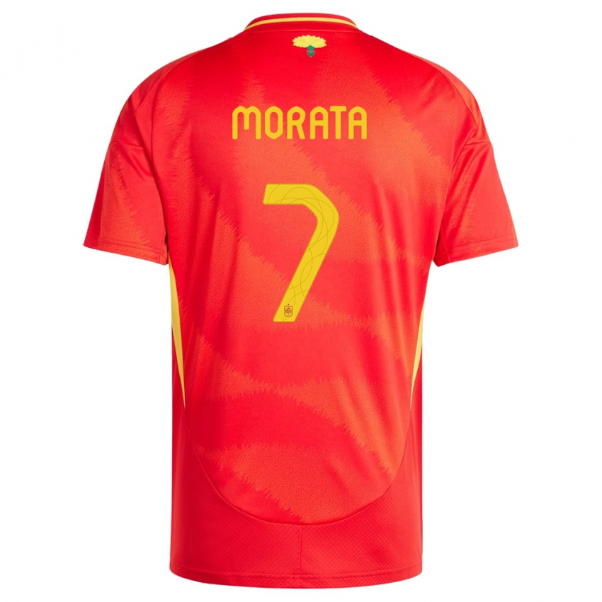 Børn Spanien Alvaro Morata #7 Rød Hjemmebane Spillertrøjer 24-26 Trøje T-Shirt