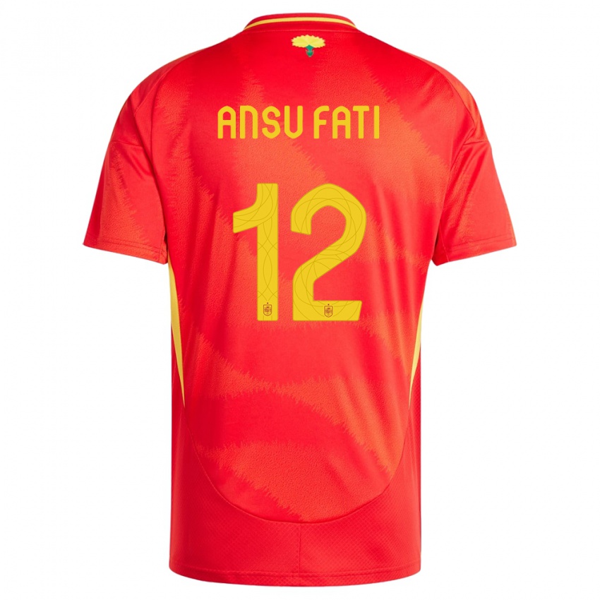 Børn Spanien Ansu Fati #12 Rød Hjemmebane Spillertrøjer 24-26 Trøje T-Shirt