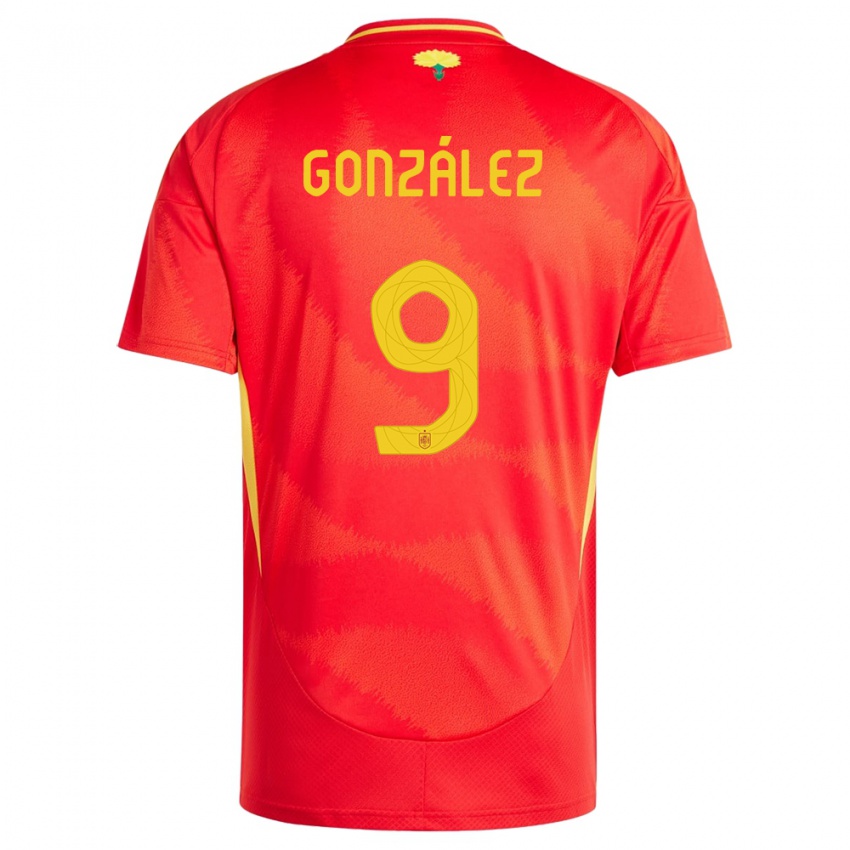 Børn Spanien Esther Gonzalez #9 Rød Hjemmebane Spillertrøjer 24-26 Trøje T-Shirt