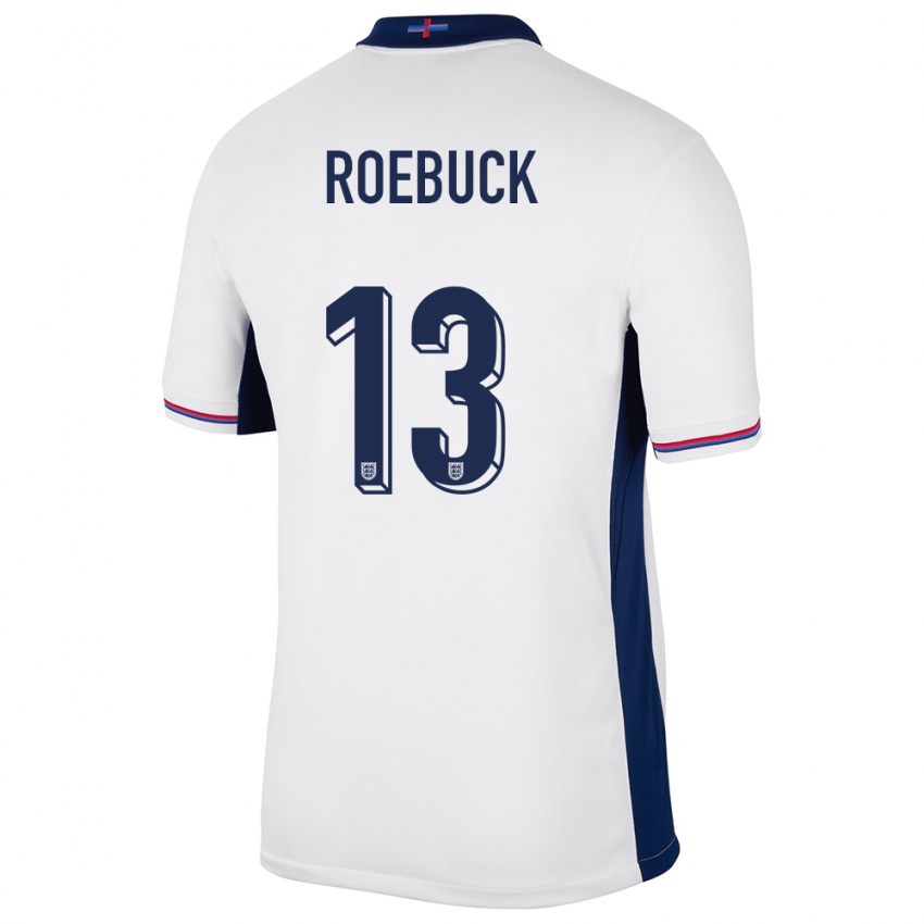 Børn England Ellie Roebuck #13 Hvid Hjemmebane Spillertrøjer 24-26 Trøje T-Shirt