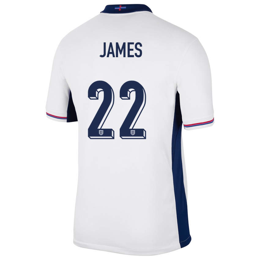 Børn England Lauren James #22 Hvid Hjemmebane Spillertrøjer 24-26 Trøje T-Shirt