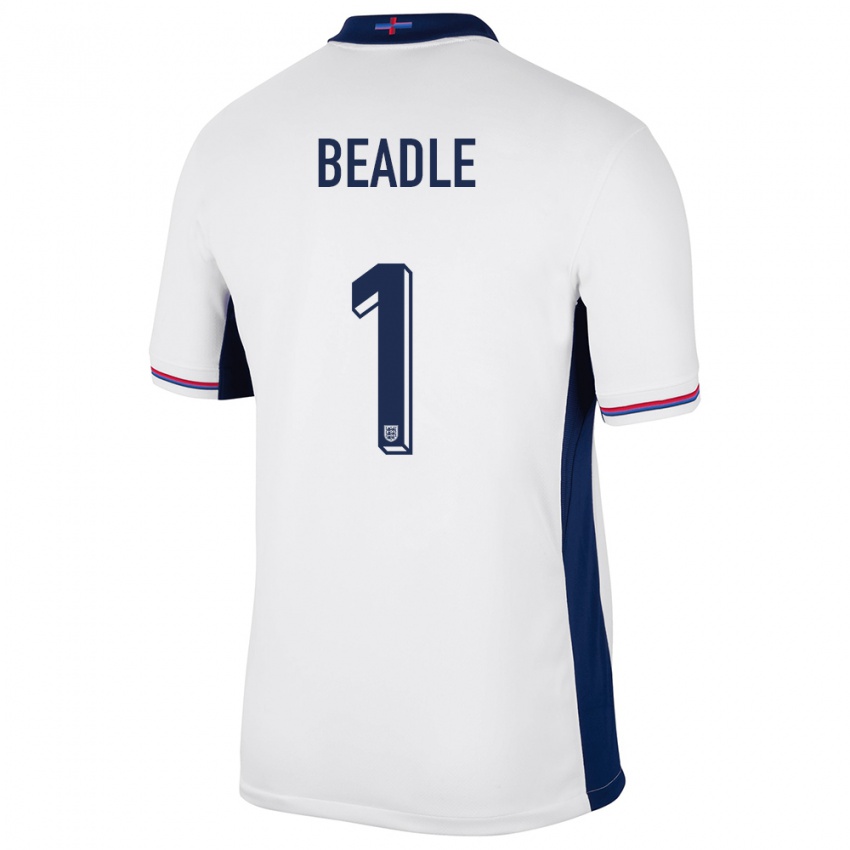 Børn England James Beadle #1 Hvid Hjemmebane Spillertrøjer 24-26 Trøje T-Shirt