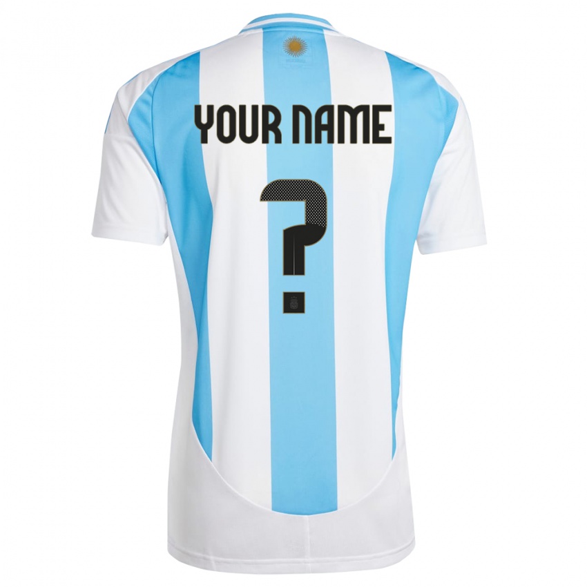 Børn Argentina Dit Navn #0 Hvid Blå Hjemmebane Spillertrøjer 24-26 Trøje T-Shirt