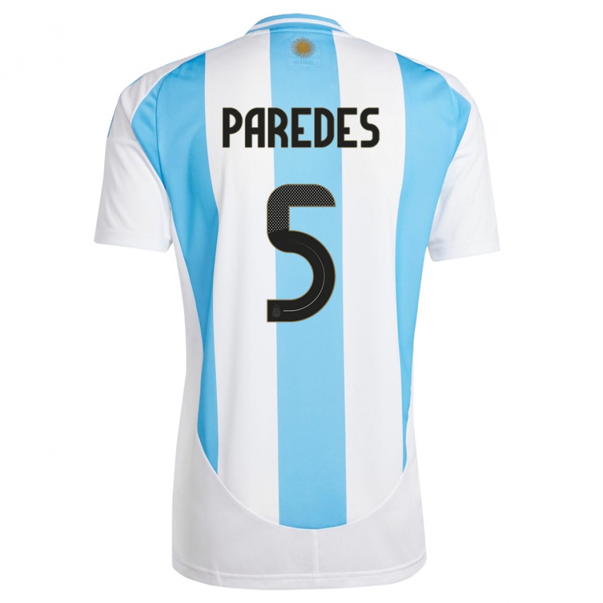 Børn Argentina Leandro Paredes #5 Hvid Blå Hjemmebane Spillertrøjer 24-26 Trøje T-Shirt