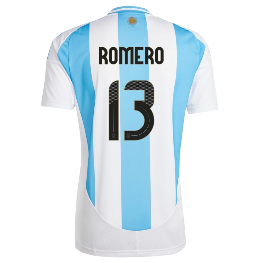 Børn Argentina Cristian Romero #13 Hvid Blå Hjemmebane Spillertrøjer 24-26 Trøje T-Shirt