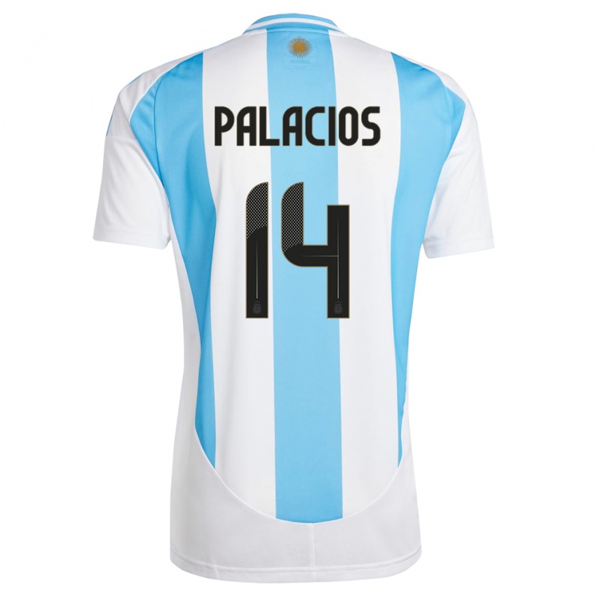 Børn Argentina Exequiel Palacios #14 Hvid Blå Hjemmebane Spillertrøjer 24-26 Trøje T-Shirt