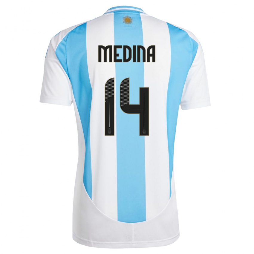 Børn Argentina Facundo Medina #14 Hvid Blå Hjemmebane Spillertrøjer 24-26 Trøje T-Shirt