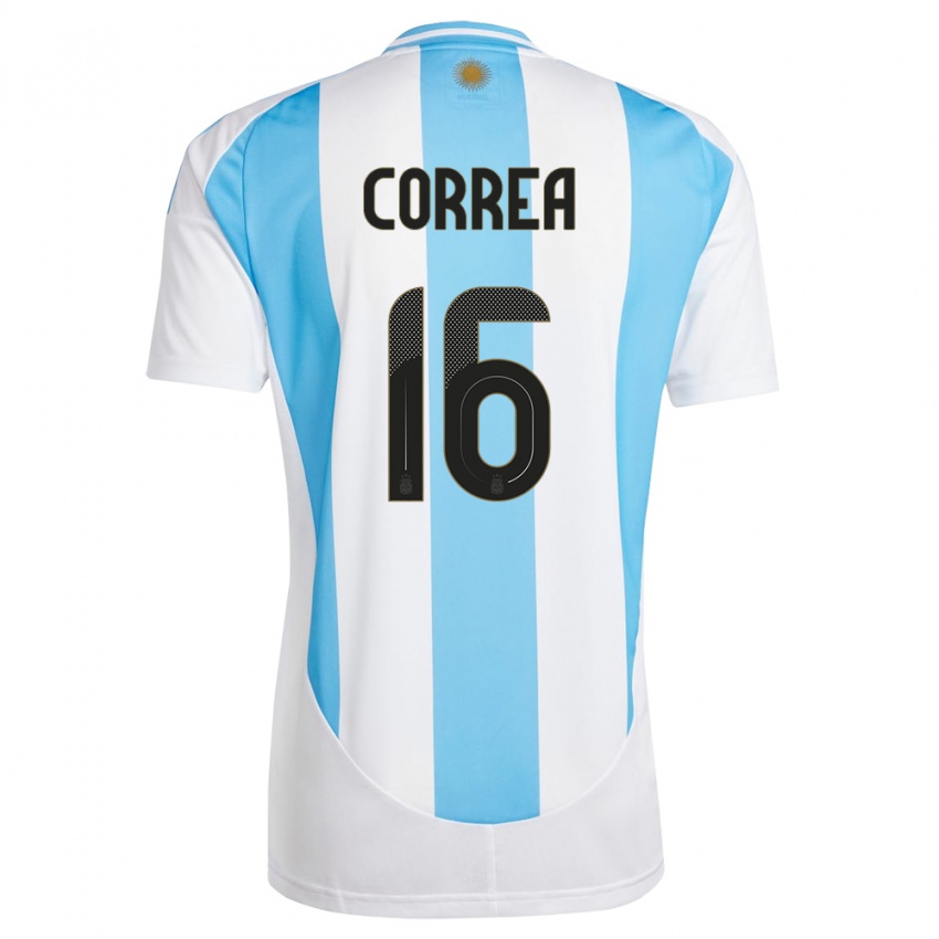 Børn Argentina Angel Correa #16 Hvid Blå Hjemmebane Spillertrøjer 24-26 Trøje T-Shirt