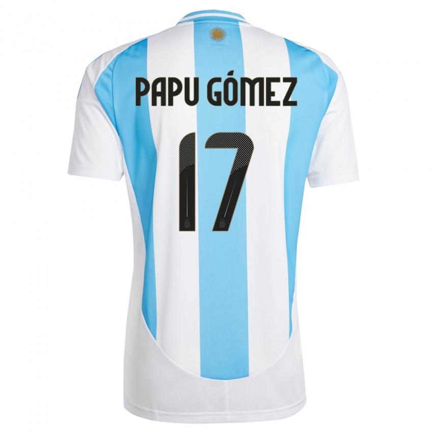 Børn Argentina Papu Gomez #17 Hvid Blå Hjemmebane Spillertrøjer 24-26 Trøje T-Shirt