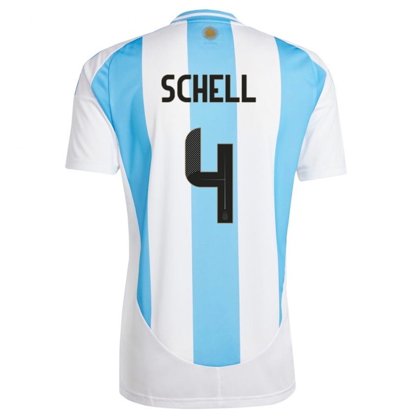 Børn Argentina Sofia Schell #4 Hvid Blå Hjemmebane Spillertrøjer 24-26 Trøje T-Shirt