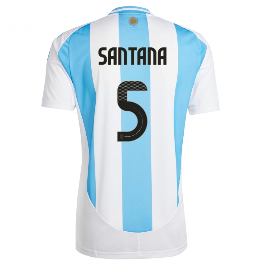 Børn Argentina Vanesa Santana #5 Hvid Blå Hjemmebane Spillertrøjer 24-26 Trøje T-Shirt