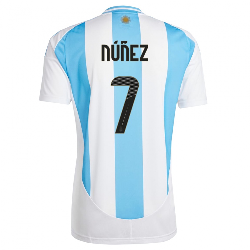 Børn Argentina Romina Nunez #7 Hvid Blå Hjemmebane Spillertrøjer 24-26 Trøje T-Shirt
