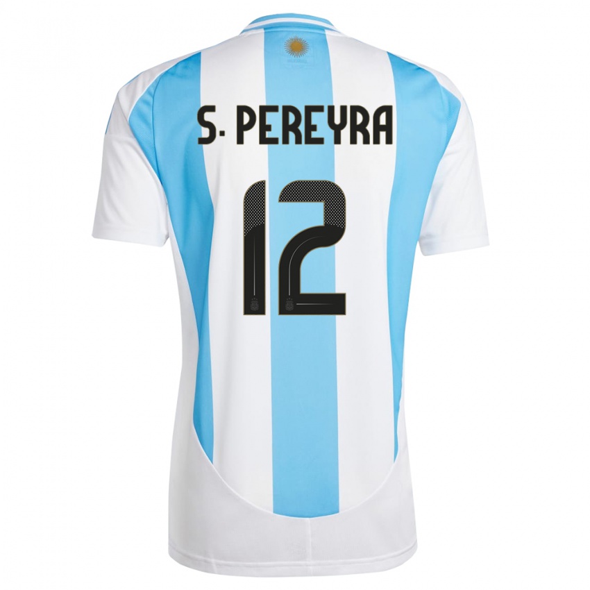 Børn Argentina Solana Pereyra #12 Hvid Blå Hjemmebane Spillertrøjer 24-26 Trøje T-Shirt