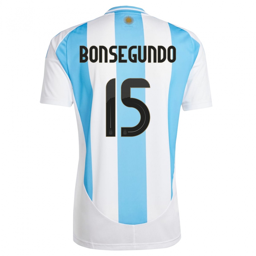 Børn Argentina Florencia Bonsegundo #15 Hvid Blå Hjemmebane Spillertrøjer 24-26 Trøje T-Shirt