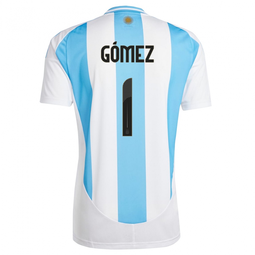 Børn Argentina Francisco Gomez #1 Hvid Blå Hjemmebane Spillertrøjer 24-26 Trøje T-Shirt