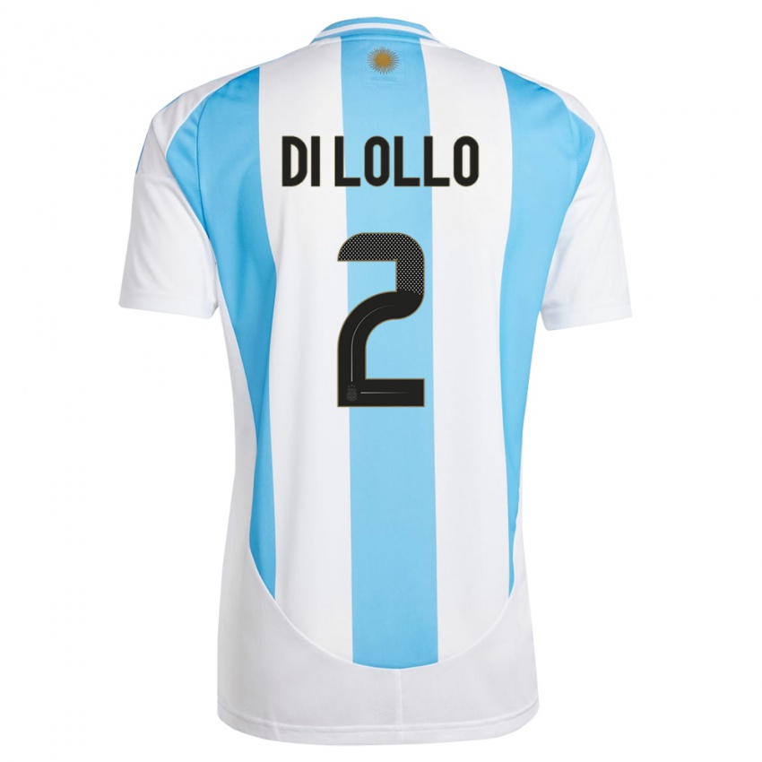 Børn Argentina Lautaro Di Lollo #2 Hvid Blå Hjemmebane Spillertrøjer 24-26 Trøje T-Shirt