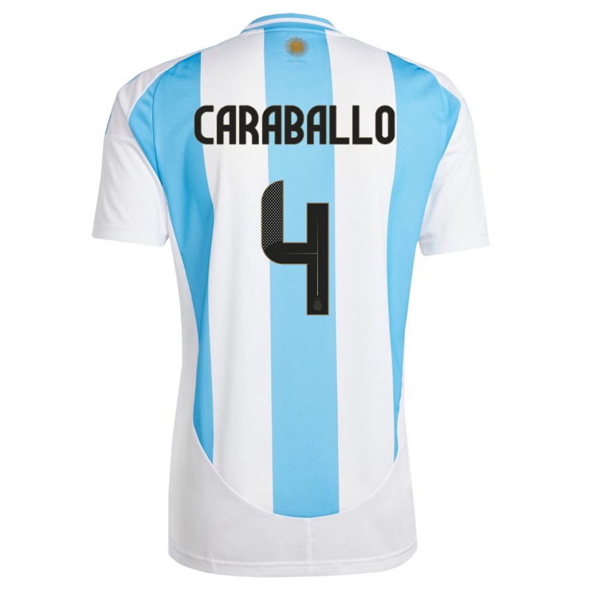 Børn Argentina Brian Caraballo #4 Hvid Blå Hjemmebane Spillertrøjer 24-26 Trøje T-Shirt