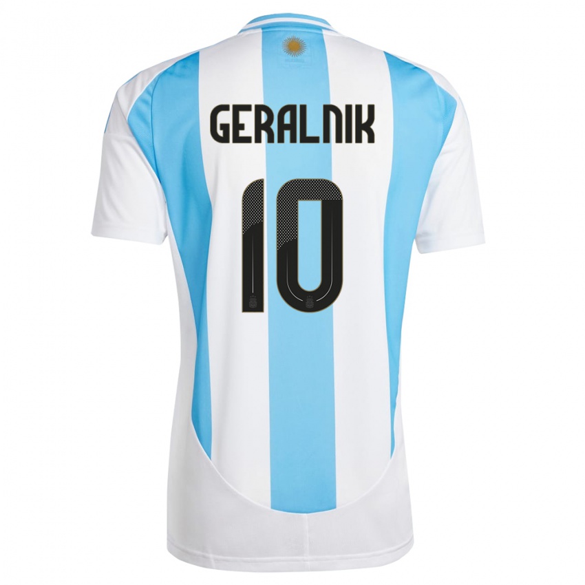 Børn Argentina Tiago Geralnik #10 Hvid Blå Hjemmebane Spillertrøjer 24-26 Trøje T-Shirt