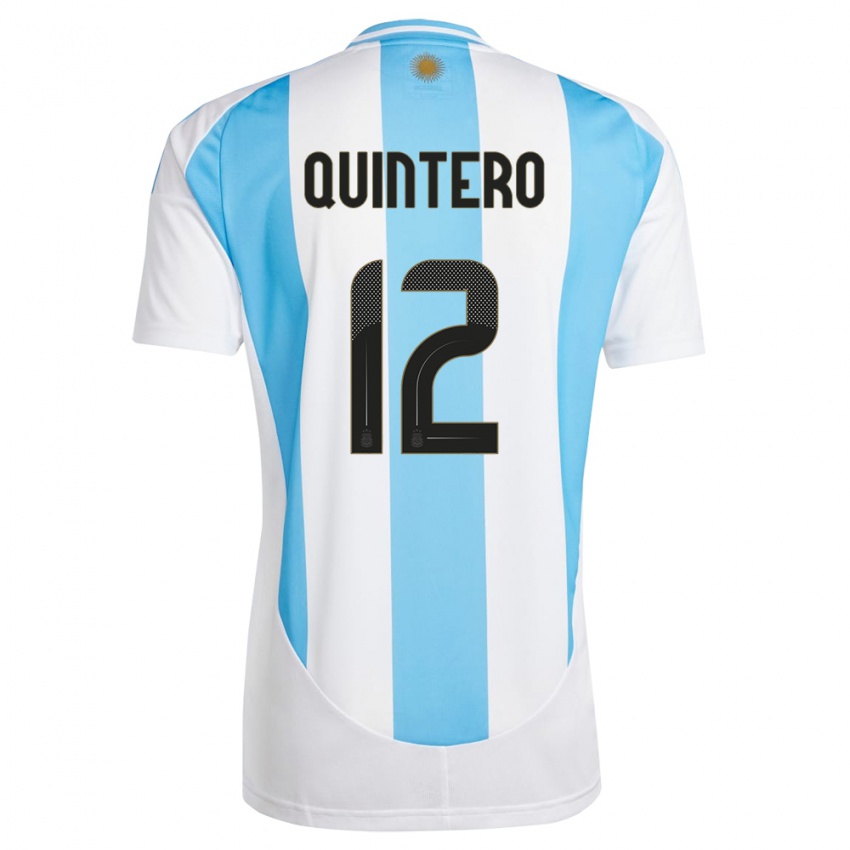 Børn Argentina Valentino Quintero #12 Hvid Blå Hjemmebane Spillertrøjer 24-26 Trøje T-Shirt