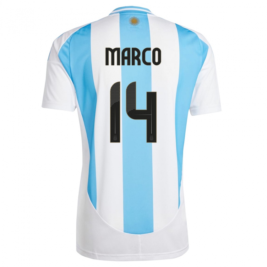 Børn Argentina Francisco Marco #14 Hvid Blå Hjemmebane Spillertrøjer 24-26 Trøje T-Shirt