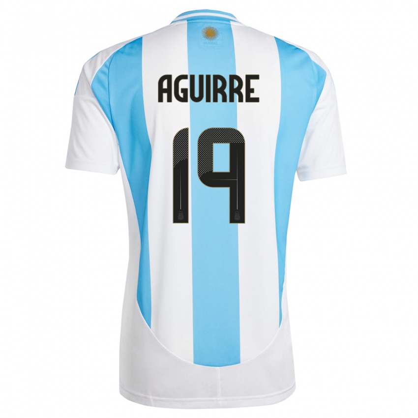 Børn Argentina Brian Aguirre #19 Hvid Blå Hjemmebane Spillertrøjer 24-26 Trøje T-Shirt