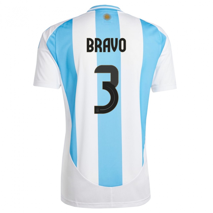 Børn Argentina Claudio Bravo #3 Hvid Blå Hjemmebane Spillertrøjer 24-26 Trøje T-Shirt