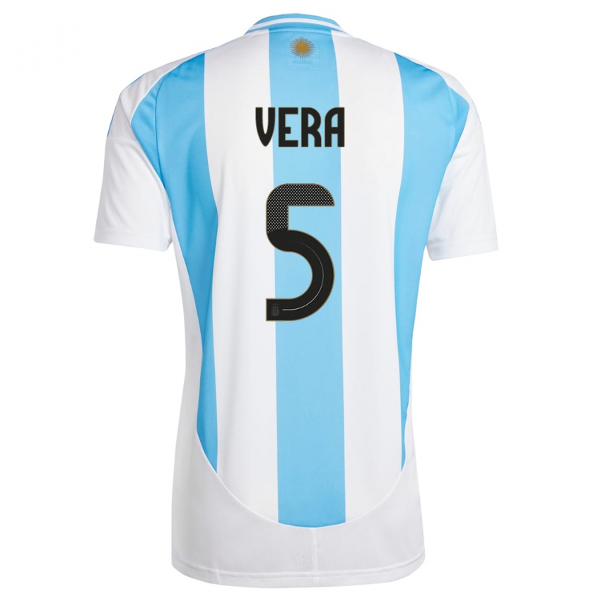 Børn Argentina Fausto Vera #5 Hvid Blå Hjemmebane Spillertrøjer 24-26 Trøje T-Shirt