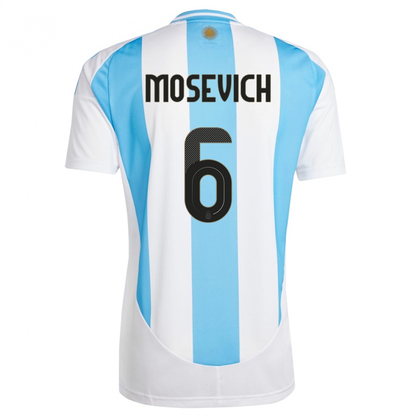 Børn Argentina Leonel Mosevich #6 Hvid Blå Hjemmebane Spillertrøjer 24-26 Trøje T-Shirt