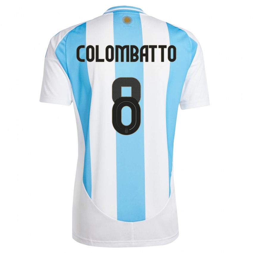 Børn Argentina Santiago Colombatto #8 Hvid Blå Hjemmebane Spillertrøjer 24-26 Trøje T-Shirt