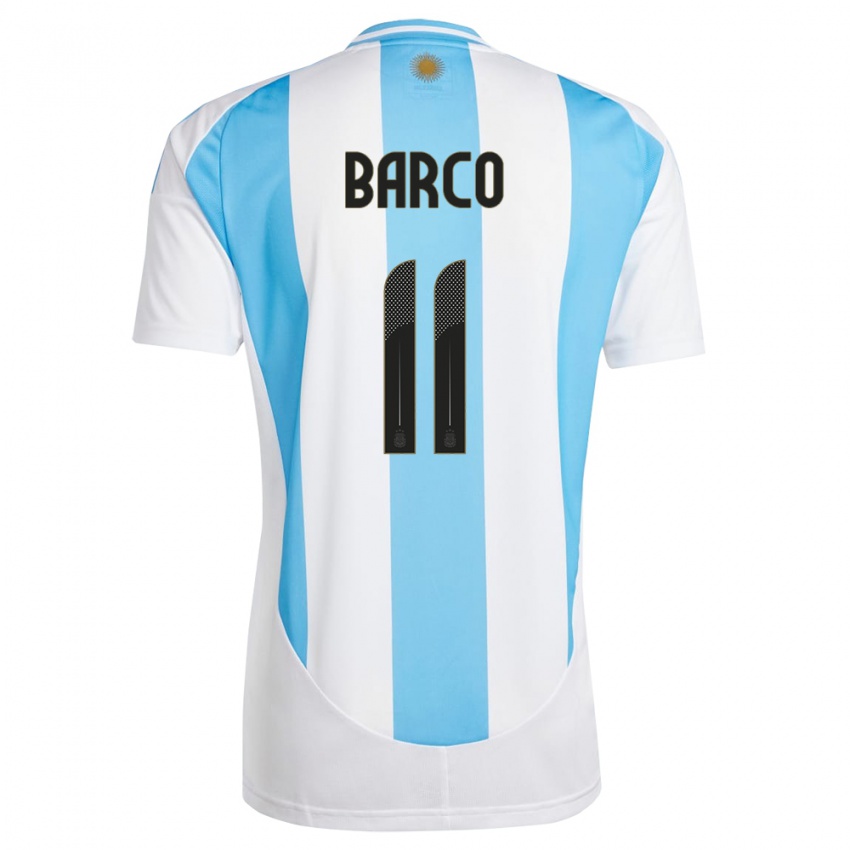 Børn Argentina Ezequiel Barco #11 Hvid Blå Hjemmebane Spillertrøjer 24-26 Trøje T-Shirt