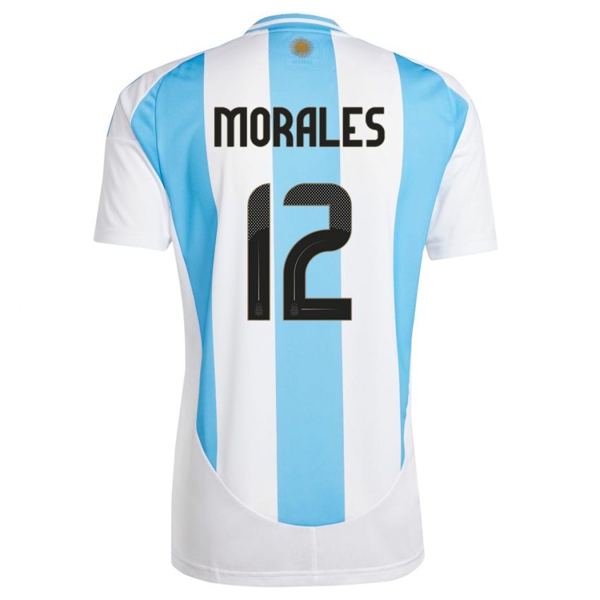 Børn Argentina Lautaro Morales #12 Hvid Blå Hjemmebane Spillertrøjer 24-26 Trøje T-Shirt