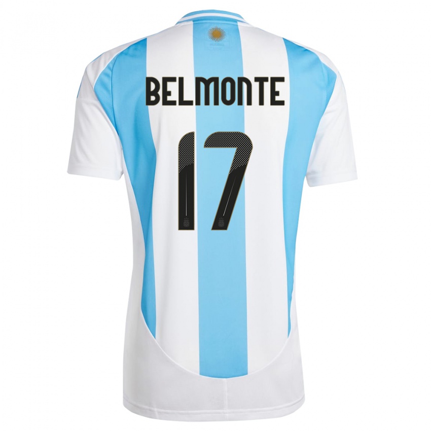 Børn Argentina Tomas Belmonte #17 Hvid Blå Hjemmebane Spillertrøjer 24-26 Trøje T-Shirt