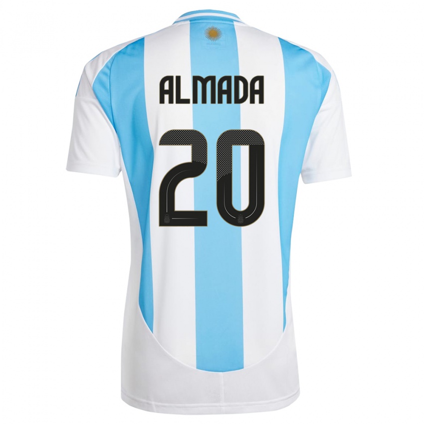 Børn Argentina Thiago Almada #20 Hvid Blå Hjemmebane Spillertrøjer 24-26 Trøje T-Shirt