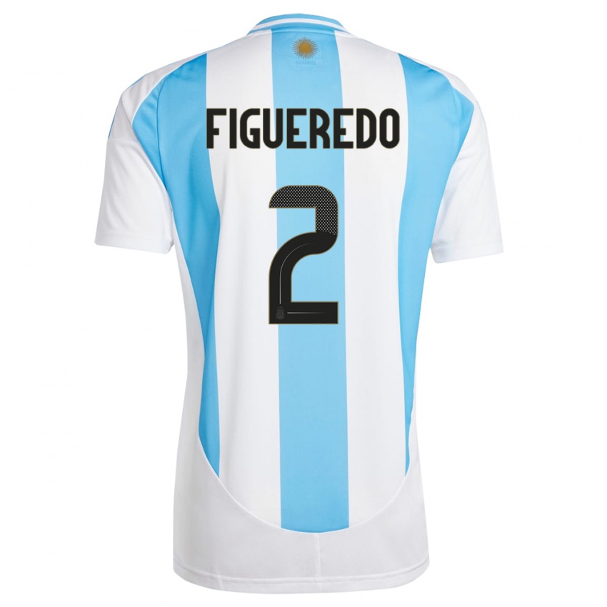 Børn Argentina Leandro Figueredo #2 Hvid Blå Hjemmebane Spillertrøjer 24-26 Trøje T-Shirt