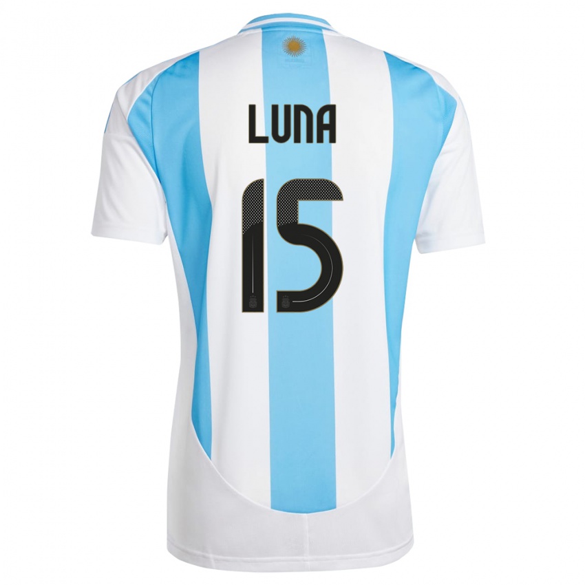 Børn Argentina Alex Luna #15 Hvid Blå Hjemmebane Spillertrøjer 24-26 Trøje T-Shirt