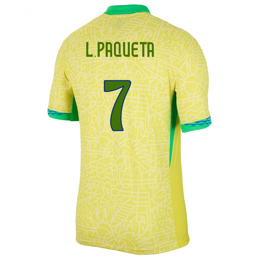 Børn Brasilien Lucas Paqueta #7 Gul Hjemmebane Spillertrøjer 24-26 Trøje T-Shirt