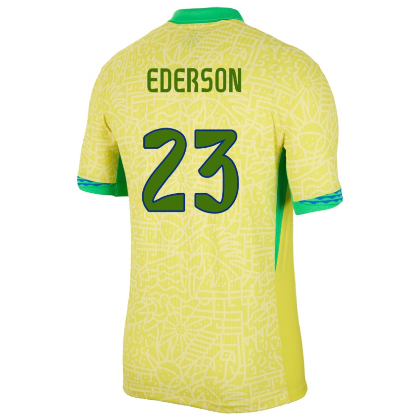 Børn Brasilien Ederson #23 Gul Hjemmebane Spillertrøjer 24-26 Trøje T-Shirt