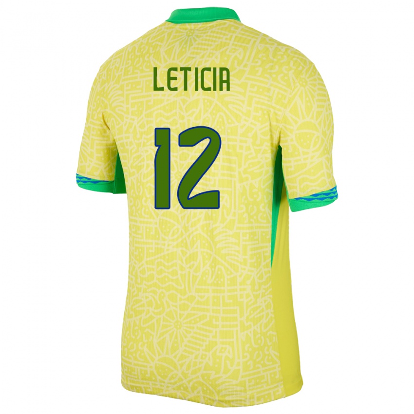 Børn Brasilien Leticia #12 Gul Hjemmebane Spillertrøjer 24-26 Trøje T-Shirt