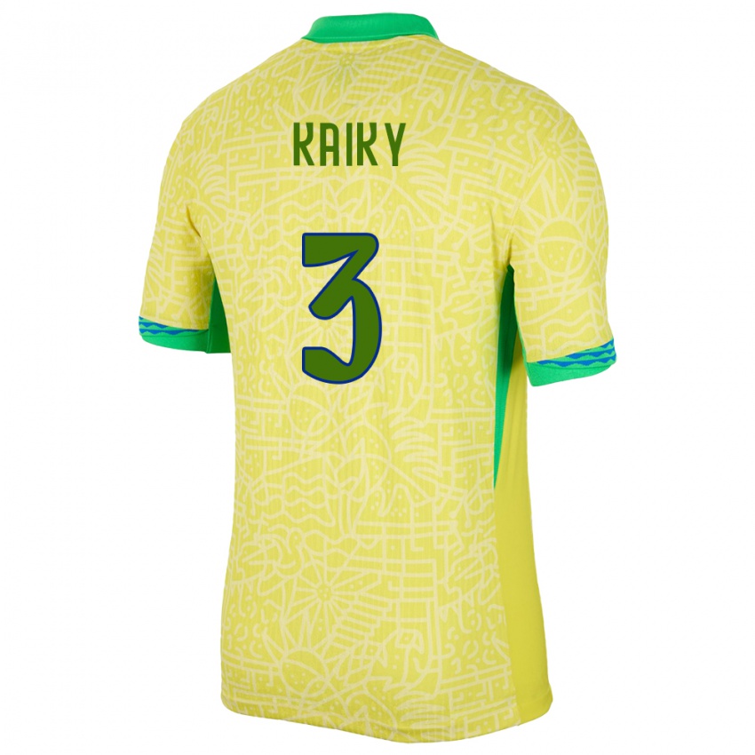 Børn Brasilien Kaiky #3 Gul Hjemmebane Spillertrøjer 24-26 Trøje T-Shirt