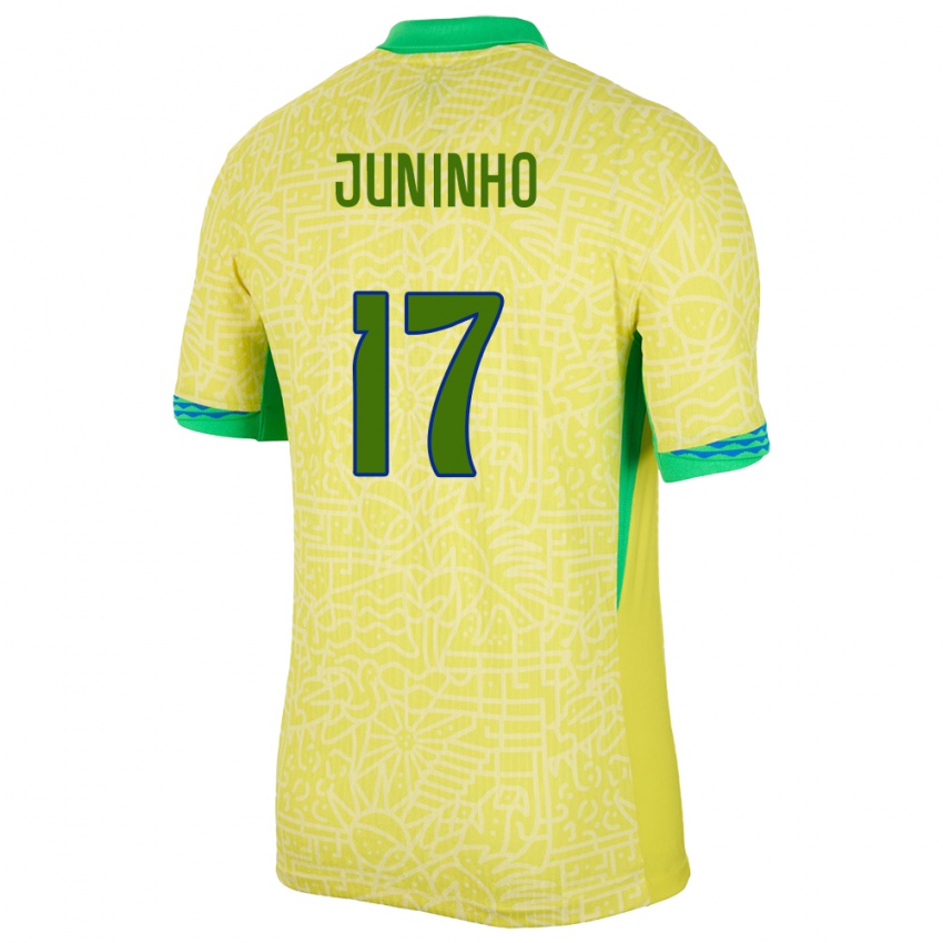 Børn Brasilien Juninho #17 Gul Hjemmebane Spillertrøjer 24-26 Trøje T-Shirt