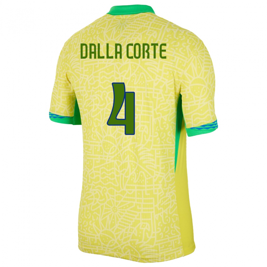 Børn Brasilien Joao Dalla Corte #4 Gul Hjemmebane Spillertrøjer 24-26 Trøje T-Shirt