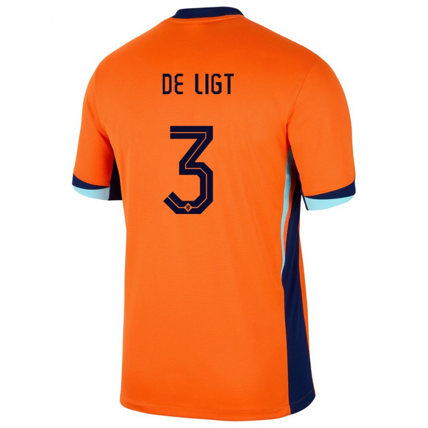 Børn Holland Matthijs De Ligt #3 Orange Hjemmebane Spillertrøjer 24-26 Trøje T-Shirt