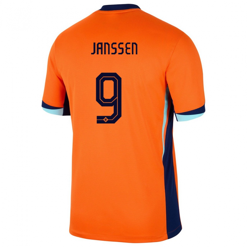 Børn Holland Vincent Janssen #9 Orange Hjemmebane Spillertrøjer 24-26 Trøje T-Shirt